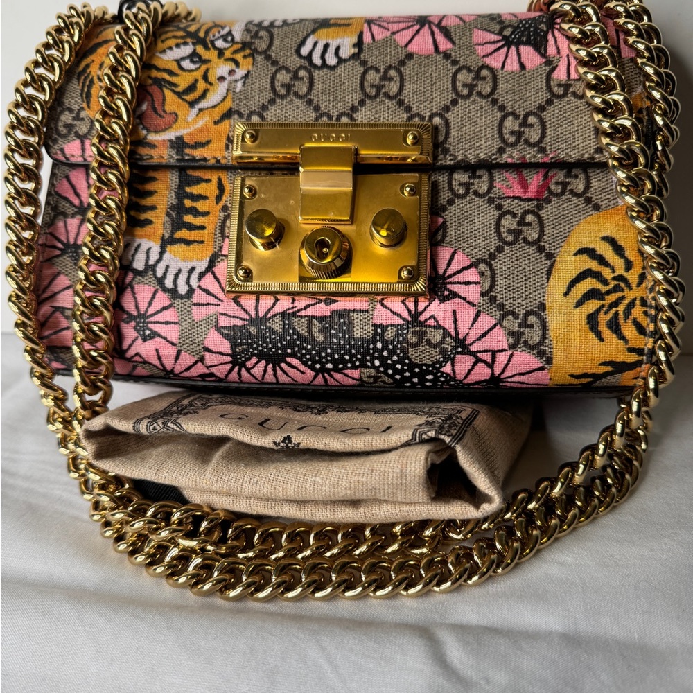 Gucci Supreme Monogram Bengal Pink And Yellow (Small) Padlock Shoulder Bag